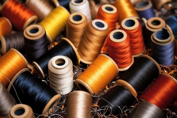 image of thread reels with snippets of leather