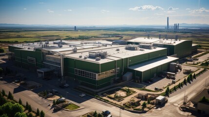 Large factory plant seen from an aerial perspective