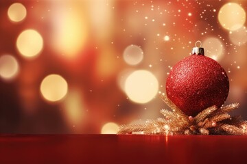 Festive Christmas Background With Sparkling Tree On Red Canvas