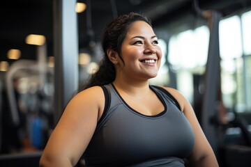 Smiling Plus Size Woman Working Out In Gym