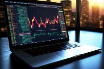 Stock Market And Online Trading Concept. Сoncept Stock Market Analysis, Online Trading Strategies, Investment Tips, Market Trends, Trading Platforms - obrazy, fototapety, plakaty