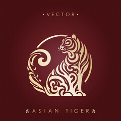Circular Golden Tiger with Swirl Elements 
