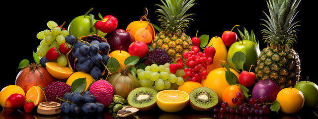 Naklejka na ściany i meble a collection of exotic fruits, beautifully arranged and vividly colored, highlighting freshness