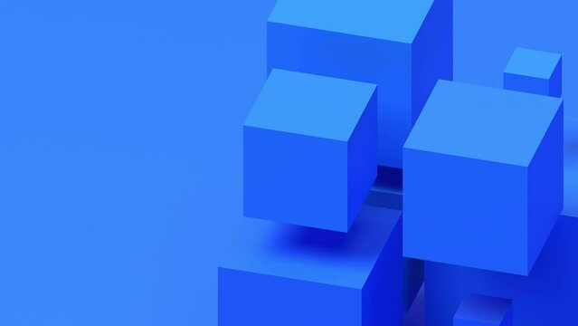 Abstract 3d render, geometric composition with cubes, blue background design, 4k seamless looped animation
