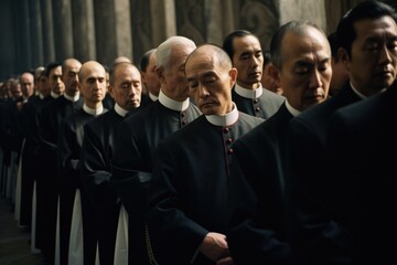 priests in a line during a religious ceremony