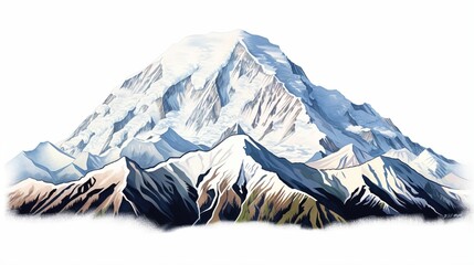 Denali Mountain (Mount McKinley) isolated on a white background It is North America's tallest mountain peak.  - obrazy, fototapety, plakaty