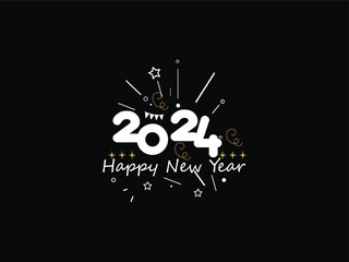 Happy New Year, Happy New Year 2024, New Year Design, Celebration Your Happy New Year Holiday, 2024, Holidays Special 2024, Creative Happy New Year Vector Firework Bold Letter Design