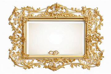 Elegant vintage golden frame with intricate floral designs on a white background, suitable for art or photo display.