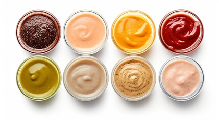 Sauces isolated on a white backdrop.