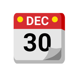 30 december calendar isolated on white transparent background for event, birthday, date, month, day, appointment, agenda, business and deadline