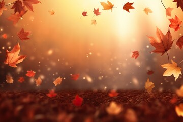 Naklejka na ściany i meble Dry yellow maple leaves falling autumn background