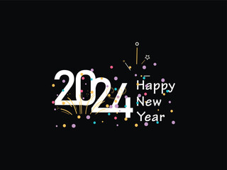 Happy New Year 2024, 2024, New Year Design, Happy New Year Art, Celebration Your Happy New Year Holiday, 2024, Creative Happy New Year Line Art Vector Star Firework Design For Your Holidays Special