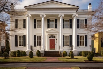 greek revival building facade with rounded symmetrical archways