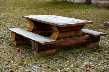 robust benches and table in Nature reserve Hallkistan Kumla Sweden