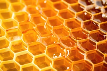 honeycomb against transparent glass, close shot
