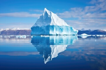 reflection of an iceberg in mirror-like water surface