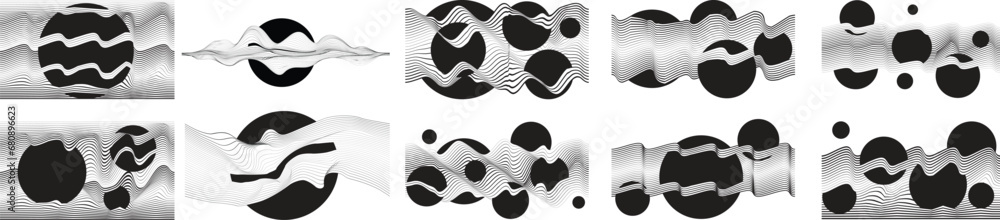 Leinwandbilder Abstract motion graphic design background . Black circle and horizontal lines . Transition shapes . Movement composition . Vector illustration