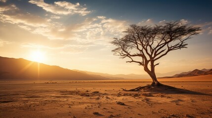 tree in the middle of the desert - obrazy, fototapety, plakaty