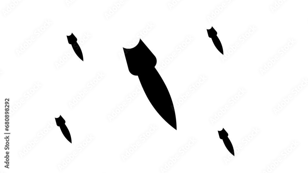 Poster zoom in and out animation the falling rocket symbol. large black symbol in the center and four small