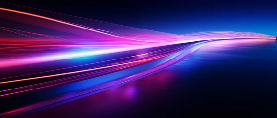 Fotobehang abstract design background graphic with violet and blue rays of light on a dark background - theme cyber, speed and modern future © Steffen Kögler