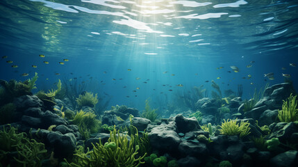 Fototapeta na wymiar Beautiful underwater seascape wallpaper, background. Generative AI