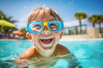 A portrait of a playful kid, enjoying a summer holiday by splashing in the water.