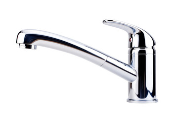 A closeup of a stylish kitchen faucet, showcasing its sleek design.