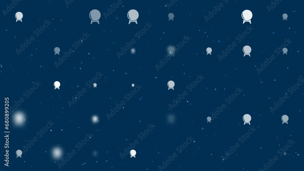 Poster template animation of evenly spaced spirit ball symbols of different sizes and opacity. animation of