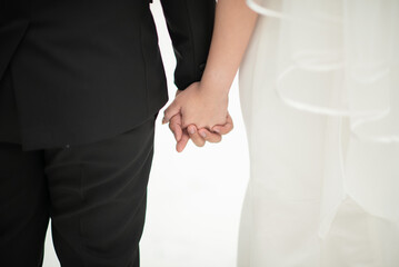 hand together love couple, romantic and happy concept, wedding couple, groom and bride hand