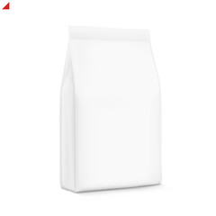 Vertical bag mockup. Flat bottom gusset bag. Half side view. High realistic. Vector illustration isolated on white background. Ready for use in presentation, promo, advertising and more. EPS10.