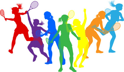 Silhouette tennis women female players set. Active sports people healthy players fitness silhouettes concept. © Christos Georghiou