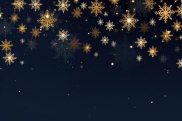 Fototapeta na wymiar Golden Christmas snowflakes background with gold glitter on black. Generative AI