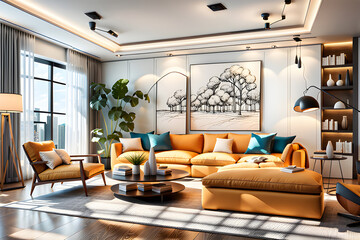 modern interior living room, ultra hd, realistic, vivid color, highly detailed,