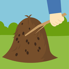 Illustration of a hand holding a shovel digging a hole in the ground
