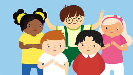 Group of children with different nationalities. Vector illustration. Flat style.