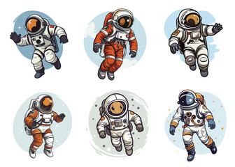 Set collection astronaut cartoon vector illustration.  Astronaut cartoon sticker, apparel t-shirt, logo mascot