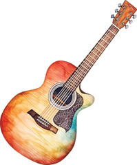 Watercolor acoustic guitar on white background