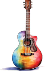 Obraz premium Watercolor acoustic guitar on white background