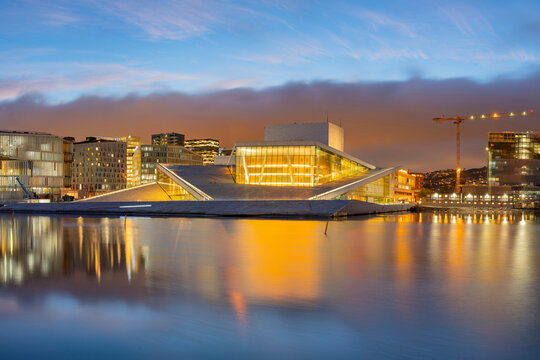 Oslo Opera House at sunset in Norway