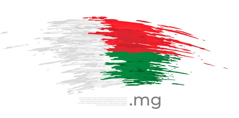 Madagascar flag. Brush strokes, grunge. Stripes colors of the madagascar flag on a white background. Vector design national poster, template, place for text. State patriotic banner, flyer