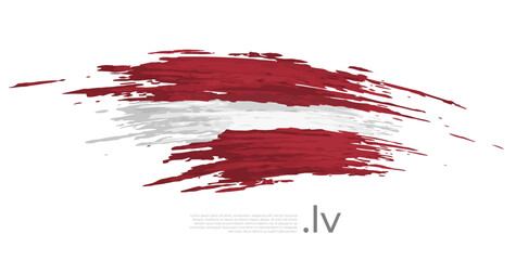 Latvia flag. Brush strokes, grunge. Stripes colors of the latvian flag on a white background. Vector design national poster, template, place for text. State patriotic banner of latvia, flyer