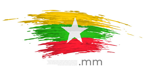 Myanmar flag. Brush strokes, grunge. Stripes colors of the myanmar flag on a white background. Vector design national poster, template, place for text. Independence day. State patriotic banner, flyer
