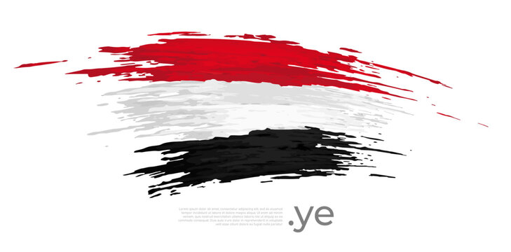 Yemen flag. Brush strokes, grunge. Stripes colors of the yemeni flag on a white background. Vector design national poster, template, place for text. State patriotic banner of yemen, flyer