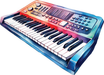 Fototapeta premium Watercolor electric keyboard on white background