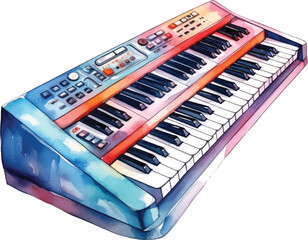 Fototapeta premium Watercolor electric keyboard on white background