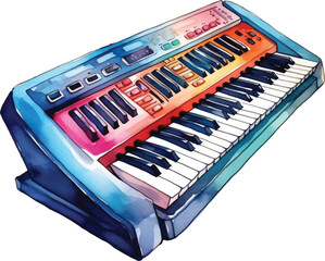 Fototapeta premium Watercolor electric keyboard on white background
