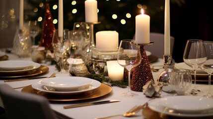 Christmas table decor, holiday tablescape and dinner table setting, formal event decoration for New Year, family celebration, English country and home styling