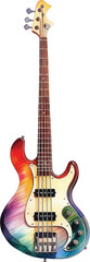 Watercolor bass guitar on white background