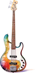 Watercolor bass guitar on white background