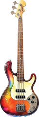 Watercolor bass guitar on white background